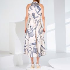 French Style Halterneck Printed Dress