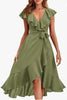 Image of Women's V-neck Short Sleeve Ruffles Long Tie Dress Shopping