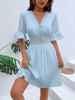 Image of Patchwork Lace Fashion V-neck Tight Waist Solid Color Dress Shopping