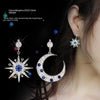 Image of Silver Stud Rhinestone-encrusted Asymmetric Star And Moon Stud Earring Fashion Simple Shopping