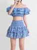 Image of Seaside Vacation Style Two-piece Collar Short Ruffled Shirt High Waist Skirt Outfit Shopping