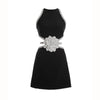 Image of Summer Fashion Round Neck Sleeveless Hollow-out Midriff Rhinestone Flower Dress Shopping