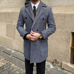 Daily Double Row Mid-length Tweed Coat Men Shopping