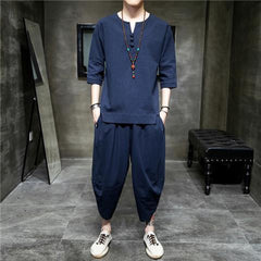 Linen Men's T-shirt Suit Style Summer Retro Shopping