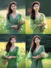 Image of Holiday Green Floral Ladies Dress Sophisticated Shopping