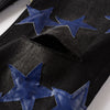 Image of High Street Leather Dark Blue Star Trendy High Craft Stretch Slim Jeans Shopping