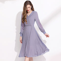 Dark Purple Long-sleeved Chiffon Dress