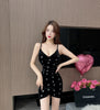 Image of Women's Fashion Suspenders Cross Gold Velvet Printed Short Hip-hugger Base Strap Dress Shopping