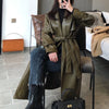 Image of Stylish Green Loose Lace-up Coat Shopping