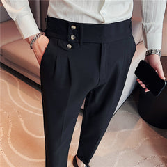 Mid-High Waist Casual Suit Pants Slim Fit Straight-leg Edged Italian Men Shopping