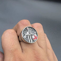 Titanium Steel Templar Templar Samurai Inscription Red Epoxy Cross Men's Ring Shopping