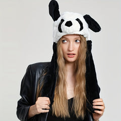 Cute Animal Moving Ear Hat Cute Panda Dog Frog Puppy Plush Hats Halloween Cosplay Party Earflap Hat For Women