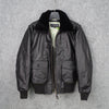 Image of Detachable Fur Collar Flight Suit Cowhide Leather Jacket Shopping