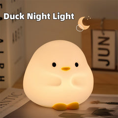 Cute Duck LED Night Lamp Cartoon Silicone USB Rechargeable Sleeping Light Touch Sensor Timing Bedroom Bedside Lamp For Kid Gift Home Decor Shopping