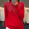 Image of Women's Pullover Sweater Half-high Collar With Diamonds Shopping