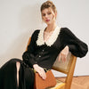 Image of Early Autumn Color Bump Lapel Slim Sweater Women's Single Breasted Long Sleeve Small Black Long Skirt Shopping