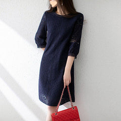 Loose Temperament Hollow-out Three-quarter Sleeve Straight Skirt