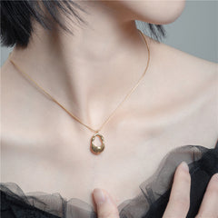 Stainless Steel Necklace Gold Hollow Oval Pendant Golden String Necklace Shopping