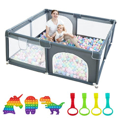 Large Baby Playpen79x71, Extra Large Play Pen For Babies And Toddlers, Play Yard With Gate, Baby Fence With Breathable Mesh, Safety Indoor & Outdoor Activity Center Grey Shopping