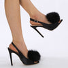 Image of Gentle Hairy Ball Satin Fish Mouth Women's High-heeled Sandal Shopping