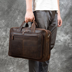 Men's Leather Briefcase Three-compartment Large Capacity Business Handheld Cowhide 17-inch Commuter Computer Bag Shopping