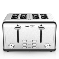 Prohibit Shelves In The Amazon. Toaster 4 Slice, Geek Chef Stainless Steel Extra-Wide Slot Toaster With Dual Control Panels Of Bagel,Defrost,Cancel Function,Ban Amazon Shopping