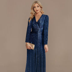 Long Sleeve V-neck Fishtail Party Evening Dress Shopping