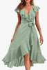 Image of Women's V-neck Short Sleeve Ruffles Long Tie Dress Shopping