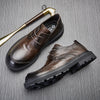 Image of Men's Shoes Leather Round Head Breathable Retro British Casual Leather Shoes Shopping