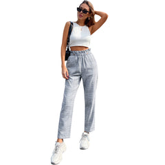 Women's Fashion Temperament High Waist Plaid Straight-leg Pants