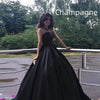 Image of Women's Black Bra Simple Satin Long Ground Length Evening Dress Shopping