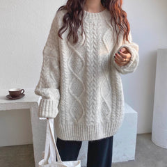 Mohair Sweater For Women For Autumn And Winter Outer Wear Thickened Loose Cozy Style Pullover Mid-length Twist Knitted Sweater Shopping