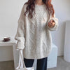 Image of Mohair Sweater For Women For Autumn And Winter Outer Wear Thickened Loose Cozy Style Pullover Mid-length Twist Knitted Sweater Shopping