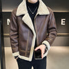 Image of Fur Integrated Motorcycle Jacket Men's Fleece-lined Thickened Leather Jacket Shopping