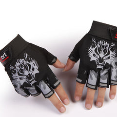 Men's Wolf Head Half Finger Riding Fitness Outdoor Sports Fingerless Gloves Shopping