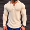 Image of Men's Waffle Button Hoodie T-shirt Top Vacation Long Sleeve Casual Fashion Shopping