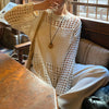 Image of Elegant French Lace Knit Dress, Mandarin Collar Tunic For Layering, Resort Wear Shopping