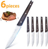 Image of 6Pcs Steak Knife Set Serrated Stainless Steel Utility with Wooden Handle for Home Dining Restaurant Shopping