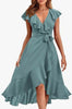 Image of Women's V-neck Short Sleeve Ruffles Long Tie Dress Shopping