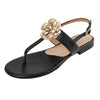 Image of Sheepskin Preppy Style Flip-toe Flat With Flower Open Toe Women's Sandals Shopping