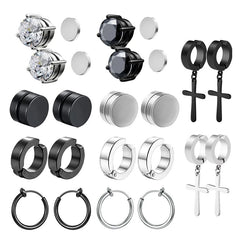 Stainless Steel Studs No Pierced Earring Ear Clip Magnet Cross Suit