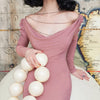 Image of Ladies' Temperament Leakage Collarbone Pearl Decoration Pink Buttocks Skirt Shopping