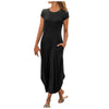 Image of Pullover Short Sleeve Round Neck Mid Waist Solid Color Dress Shopping