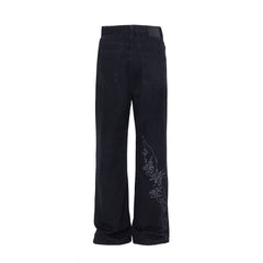 Line Embroidery Straight Jeans Men