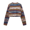 Image of Striped Yarn-dyed V-neck Cardigan Sweater Shopping