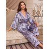 Image of Women's Silk-like Cardigan Lace-up Nightgown Pajama Pants Home Wear Suit Shopping