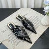 Image of Rivet Metal Buckle Cross Strap Square Heel Slippers All-match Closed Toe Half Shopping