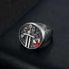 Image of Titanium Steel Templar Templar Samurai Inscription Red Epoxy Cross Men's Ring Shopping