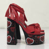 Image of Summer Peep Toe Platform Thick Heel Bowknot Lace-up Super High Heels Shopping