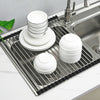 Image of Kitchen Stainless Steel Sink Drain Rack Roll Up Dish Drying Drainer Mat Shopping